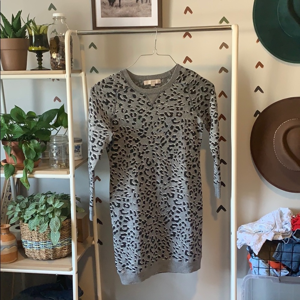 Grey Leopard Print Bodycon Sweater Dress, size SP